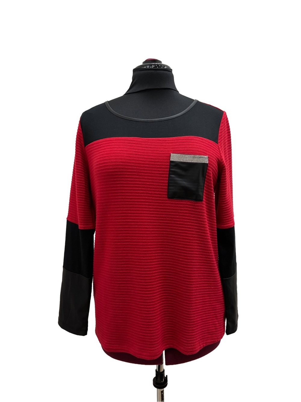 Grenier Red Ribbed Long Sleeve Top